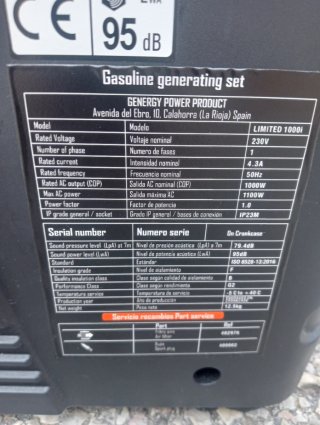 Generador Inverter GENERGY 1000i + Bidón y aceite