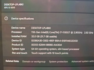 Dell XPS 9310 i7 32GB RAM 1TB SSD