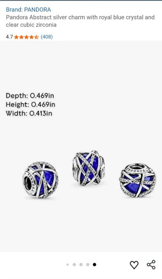 Charm Pandora Plata y Azul Galaxia Real