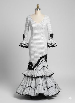 Traje de Gitana Blanco y Negro