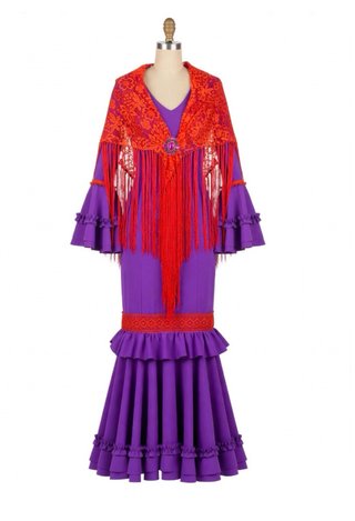 Traje de Gitana Morado y naranja fuerte.