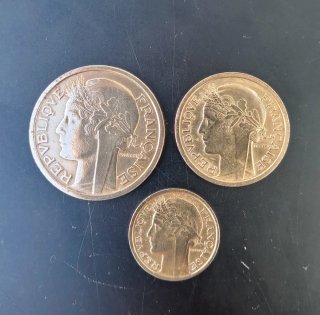 Francia. Lote 3 monedas 1938-1941