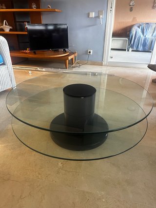 Mesa de Centro Redonda de Cristal Doble