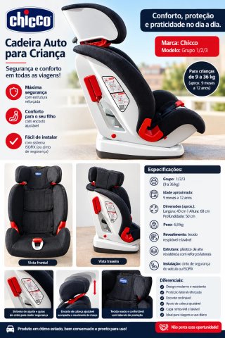 Cadeira Auto Chicco Grupo 1/2/3 (9-36kg)