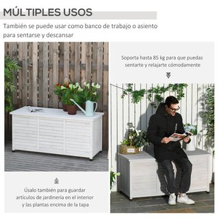 Baúl Jardín Madera 284L Impermeable Blanco