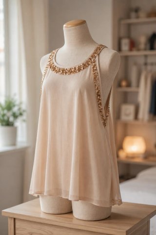 Top Nude con Lentejuelas Doradas
