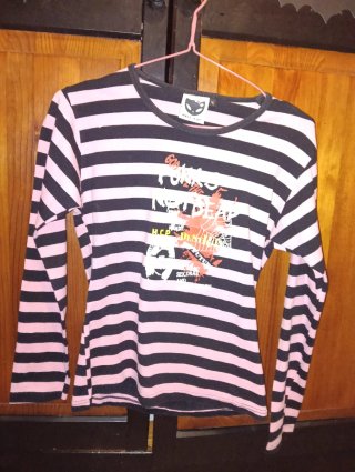 Camiseta Punk Hell Cat Rayas Rosa y Negro