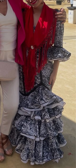Traje de flamenca Roal blanco y negro