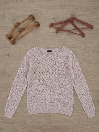Jersey de Punto Crochet Mujer Beige Talla S