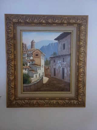 Cuadro al óleo de paisaje urbano