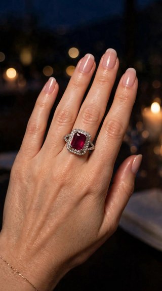 Anillo con Piedra Roja y Detalle de Brillantes