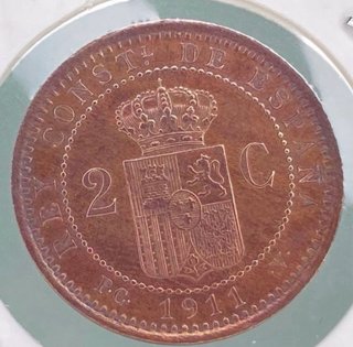 Moneda de 2 centimos Alfonso XIII 1911