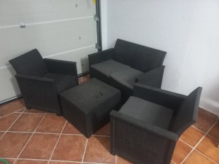 Conjunto Muebles Jardín Ratán Negro y Gris
