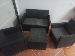 Conjunto Muebles Jardín Ratán Negro y Gris