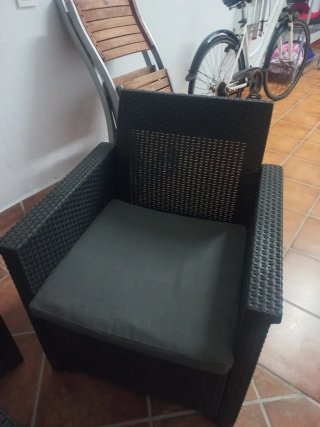 Conjunto Muebles Jardín Ratán Negro y Gris