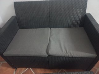 Conjunto Muebles Jardín Ratán Negro y Gris