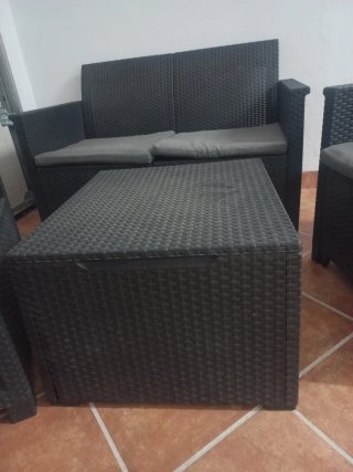 Conjunto Muebles Jardín Ratán Negro y Gris