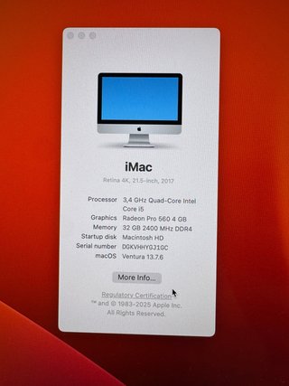 iMac Retina 4K 21,5 2017 32GB RAM. Pantalla rota.