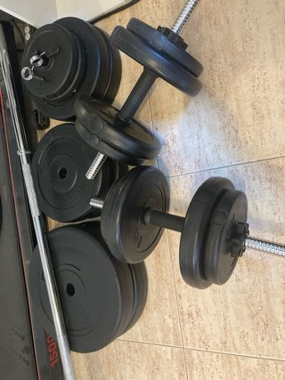 Juego de pesas con barra y mancuernas 57,5 Kg