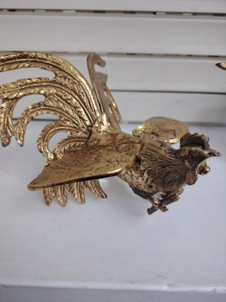 Pareja de gallos de pelea bronce/latón