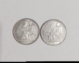 2 Monedas 1 peseta República Española 1933
