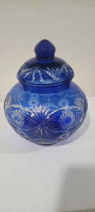Biscottiera Cristallo Boemia Blu Vintage