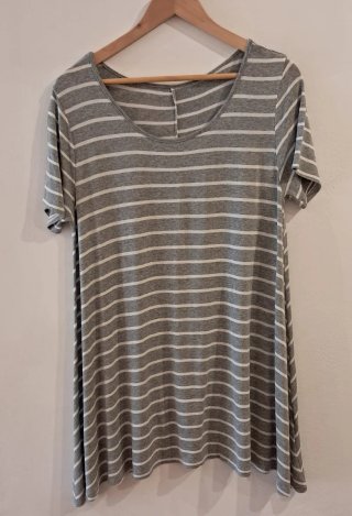 Vestido mujer gris rayas blancas manga corta liger