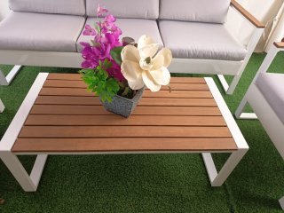 Conjunto Sofá y Mesa Jardín Metal/Madera