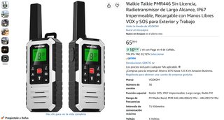 Walkie Talkie PMR446 IP67 15 km, VOX y SOS, NUEVO