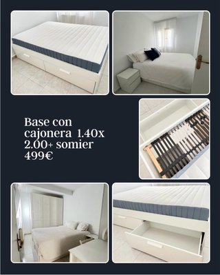 Cama base con cajoneras, con somier 1.40 x2.00. E