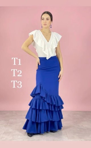 Falda larga volantes azul