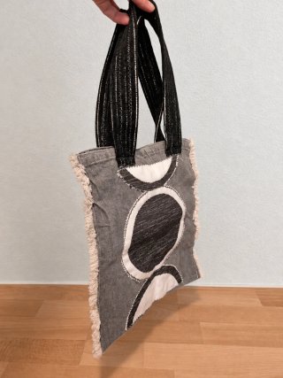 Bolso Mano Tote Bag Gris y Negro Mujer 33x29cm
