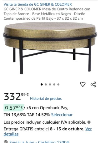 Mesa Centro Redonda Bronce GC GINER & COLOMER