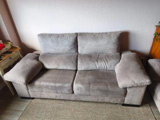 Sofá 3 plazas gris tela