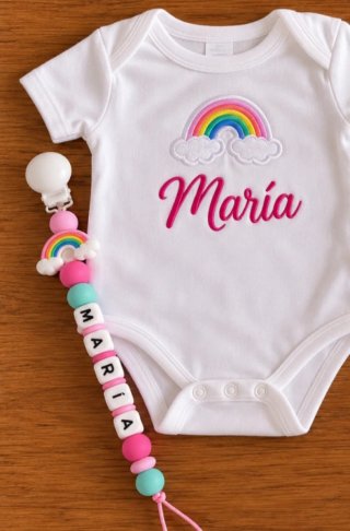 Conjunto bebé: body, babero y chupetero