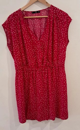 Vestido Mango rojo frambuesa estampado ligero