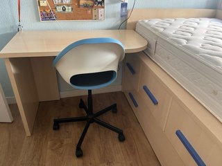 Cama Nido con 4 Cajones, Mesa y Estantería