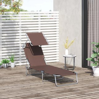 Tumbona Jardín Plegable Reclinable Toldo Marrón