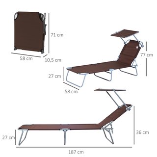 Tumbona Jardín Plegable Reclinable Toldo Marrón