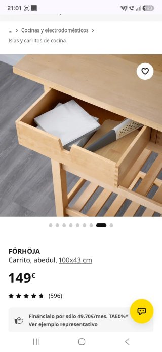 ¡GRAN OPORTUNIDAD! Carrito de cocina FÖRHÖJA de Ik