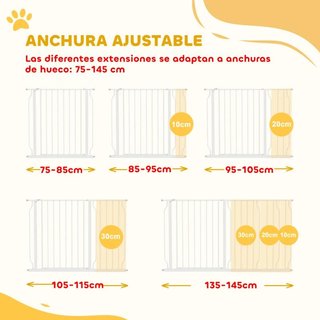 Puerta Seguridad Perros 75-145cm Extensible Blanca