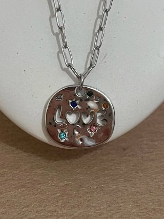 Collar con Colgante Circular Plateado