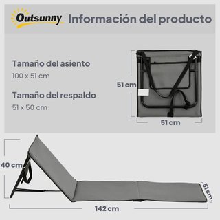 Pack 2 Esterillas Playa Plegables Reclinables Gris