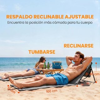 Pack 2 Esterillas Playa Plegables Reclinables Gris