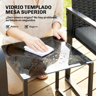 Conjunto Jardín Ratán 2 Sillas con Cojines y Mesa