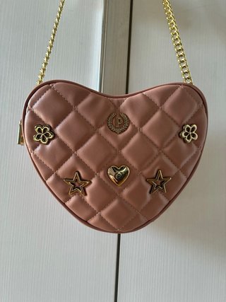 Borsa Pollini a cuore rosa con dettagli oro