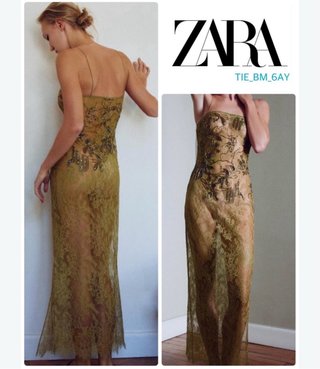 Vestido Encaje y Abalorios Zara Talla L