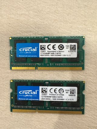 2 Módulos Memoria RAM Crucial 8GB DDR3L