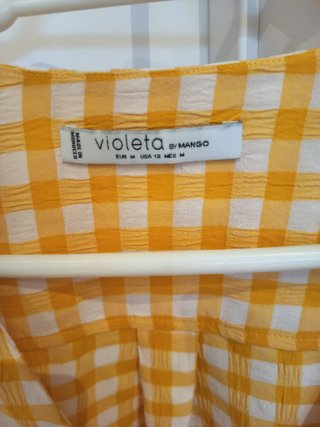 Camisa cuadros amarilla Violeta by Mango Talla M