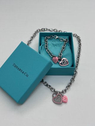 Conjunto Tiffany & Co. Corazón Rosa Plata